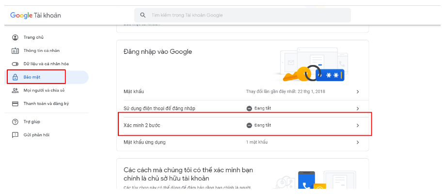 Bật bảo mật 2 lớp 