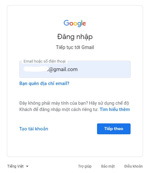 Nhập tài khoản google